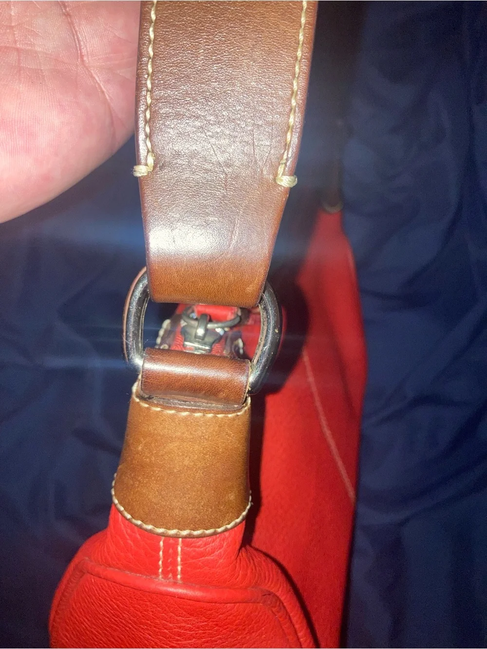 Dooney & Bourke Red Leather Shoulder Bag with Brown Trim